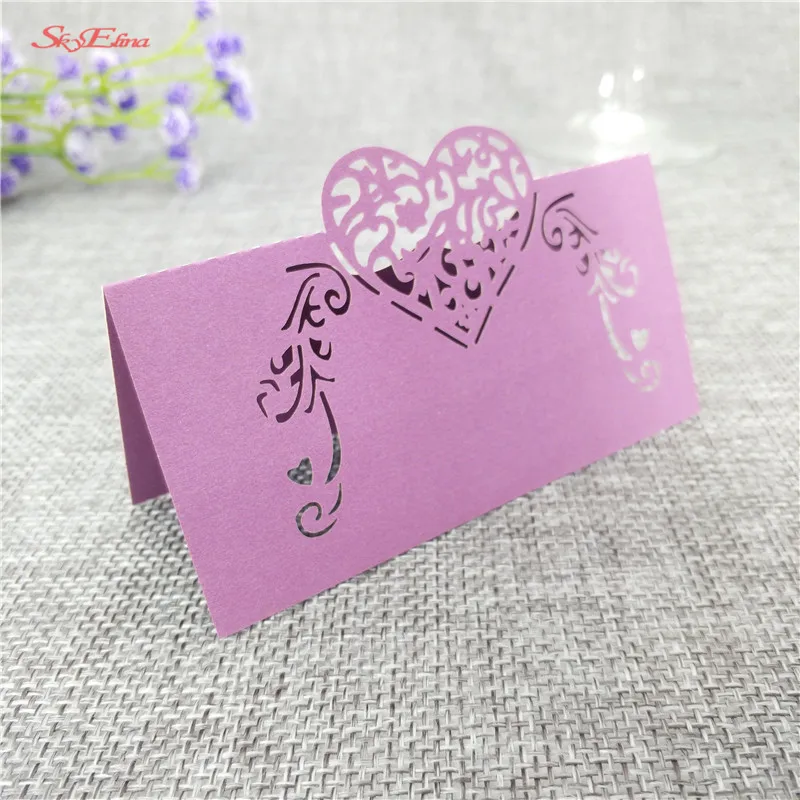 50pcs Heart Shape Laser Cut Wine Guest Party Table Name Place Cards Wedding Invitations Table Name Card Party Decoration 6z (52)