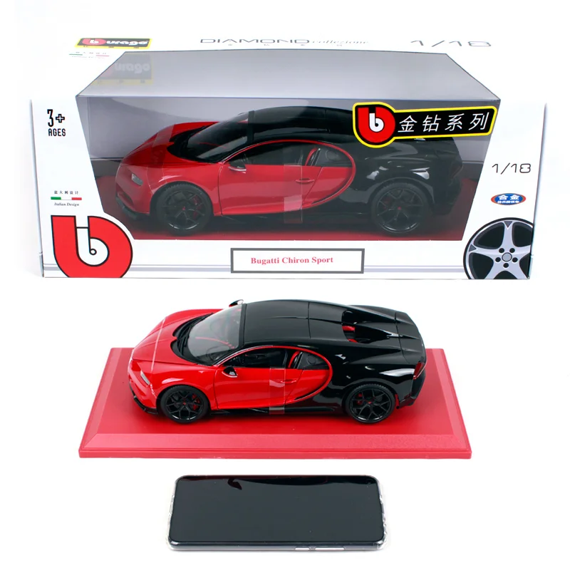 Bburago 1:18 2018 Bugatti Chiron спортивный черного и красного цвета модель полученная литьём