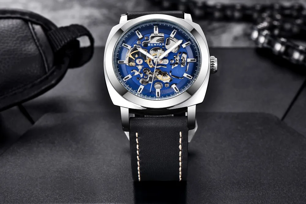 BENYAR мужские часы лучший бренд класса люкс Модные механические полые часы водонепроницаемый скелет мужские наручные часы кожа часы Relogio