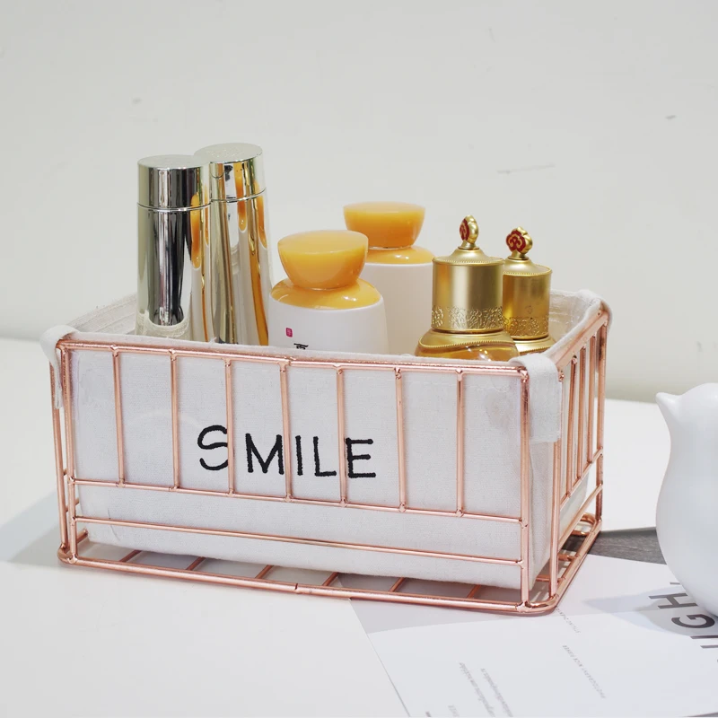 Gold Ins Iron Cosmetic Storage Basket Desktop Key Remote Control Snacks Brush Office Articles Organizer Box Sundries Container