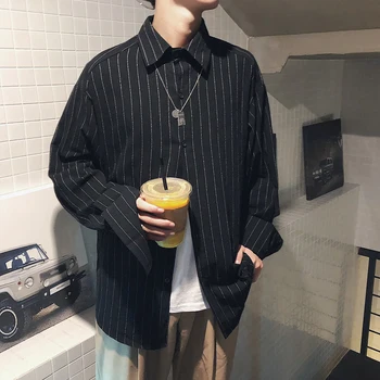 

2018 Korean Autumn Newest Men's Stripe Pattern Fashion Tide Camisa Masculina Loose Casual Solid Color Long Sleeve Shirts M-2XL