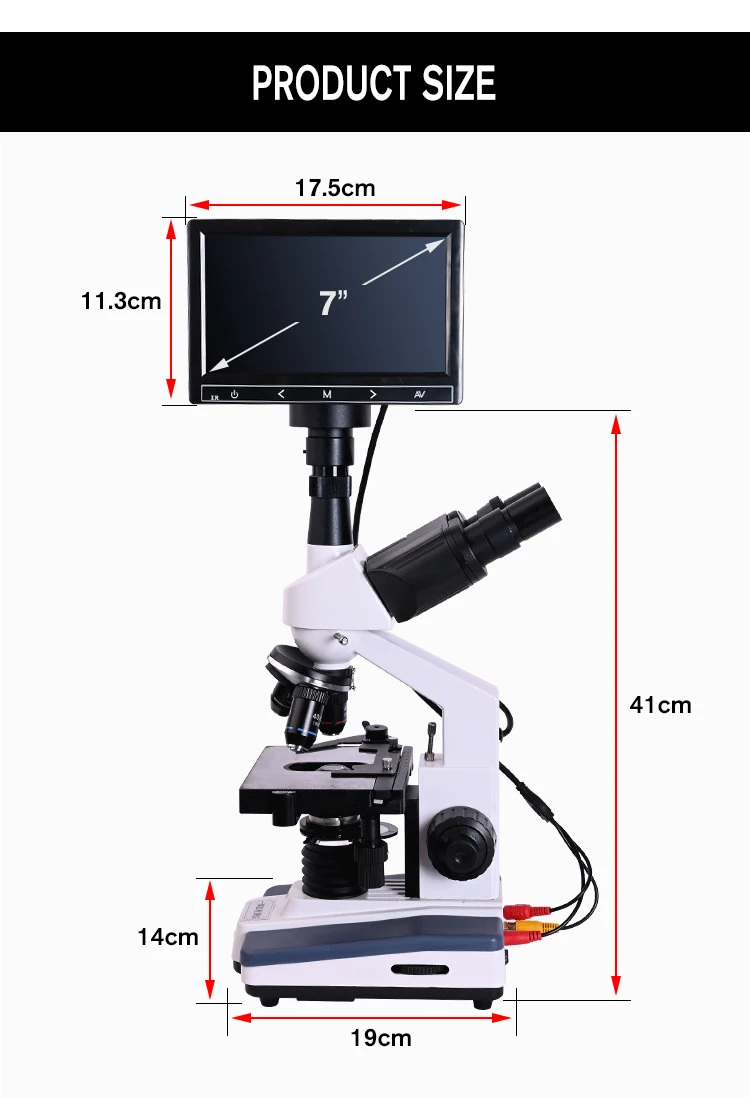 Зум 5MP цифровой Тринокулярный HD Биологический Микроскоп лабораторный микроскоп светодиодный свет+ электронный окуляр микроскопа+ 7-дюймовый ЖК-дисплей+ USB кабель для передачи данных+ металлический ящик