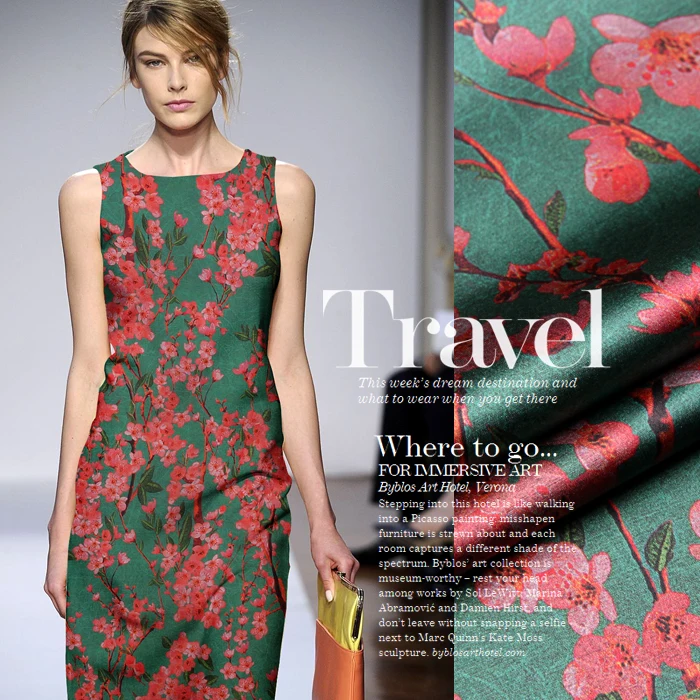 

SP286 Pure Silk/Red Wintersweet/Silk Fabric Mulberry Silk Elastic Charmeuse 93% Silk 7% Spandex/Width 1.29yd Thickness 19mm