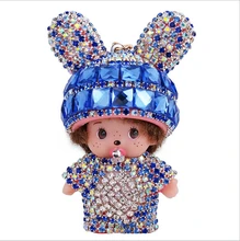 Alta calidad AB Crystal Rhinestone MONCHICHI muñeca colgante llavero llavero precioso mujer del encanto del bolso llaveros