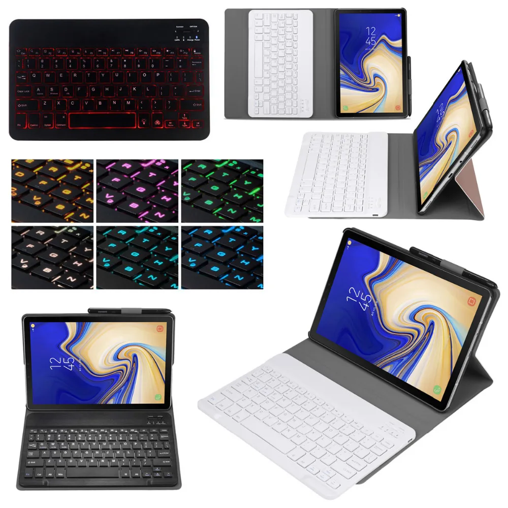

7 Color LED Backlight Russian/Hebrew/Spanish Wireless Bluetooth Keyboard Leather Case For Samsung Galaxy Tab S5E 10.5 T720 T725