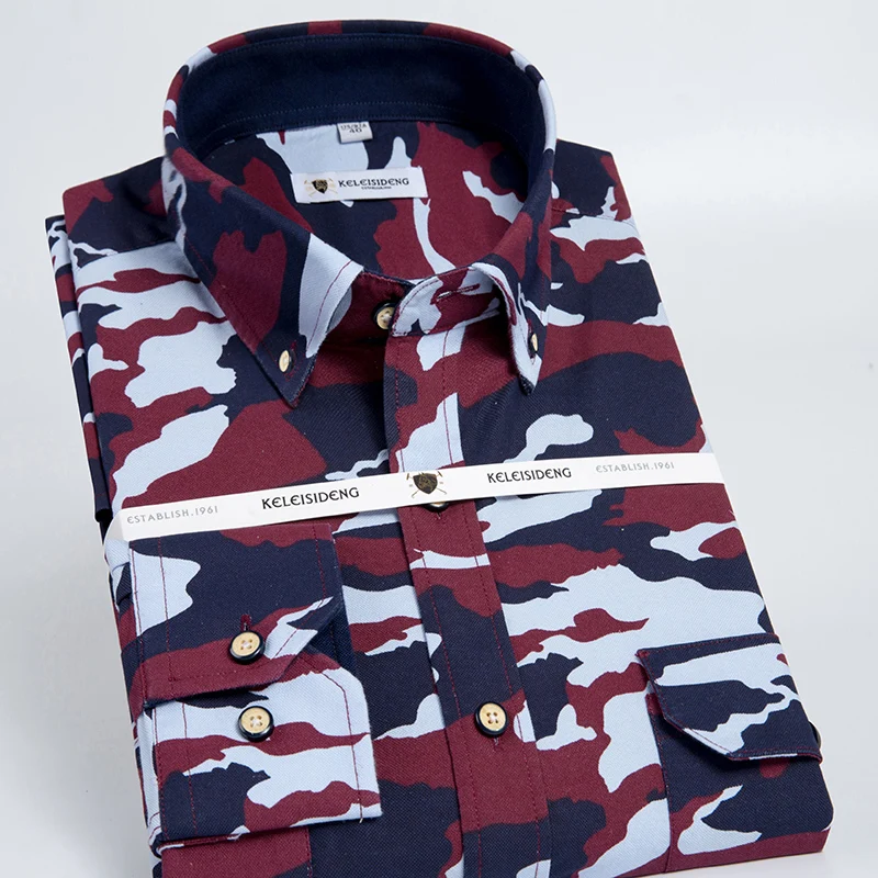 Men's Long Sleeve Camouflage Printing Work Shirt with Chest Flap