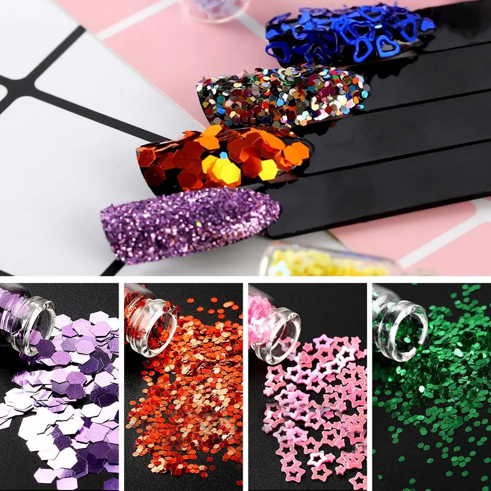 

48 pcs Mini Bottles Multi Size Nail Rhinestones Mixed Colors Crystal 3D Charm Gems DIY Manicure Nail Art Decorations