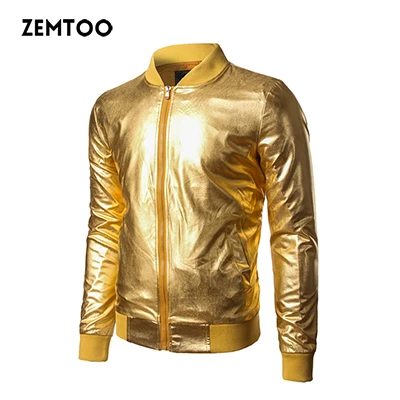 Zemtoo Для мужчин s куртка для ночного клуба; декор в виде золотистых металлических блестящая куртка бренд Для мужчин модное пальто предупредить Курточка бомбер Для мужчин вечерние новые босоножки из ткани - Цвет: Gold