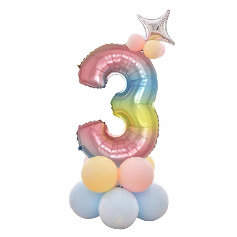 Воздушные шары из радужной фольги с цифрами для детей 1, 2, 3, 4, 5, 6, 7, 8, 9 лет, Детские праздничные вечерние шары с короной для дня рождения - Цвет: rainbow3