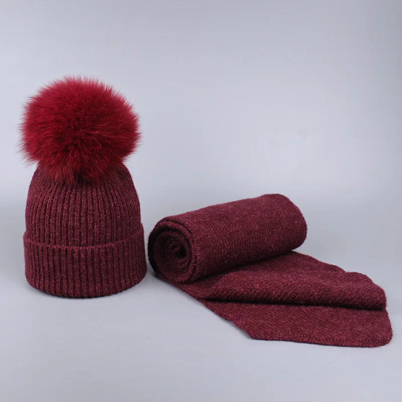 Зимняя шапка с помпоном из натурального меха для женщин, шапка из кашемира и шерсти и хлопка, шапка с помпонами из натурального Лисьего меха, шапка-шарф, шапка-помпон Skullies - Цвет: P