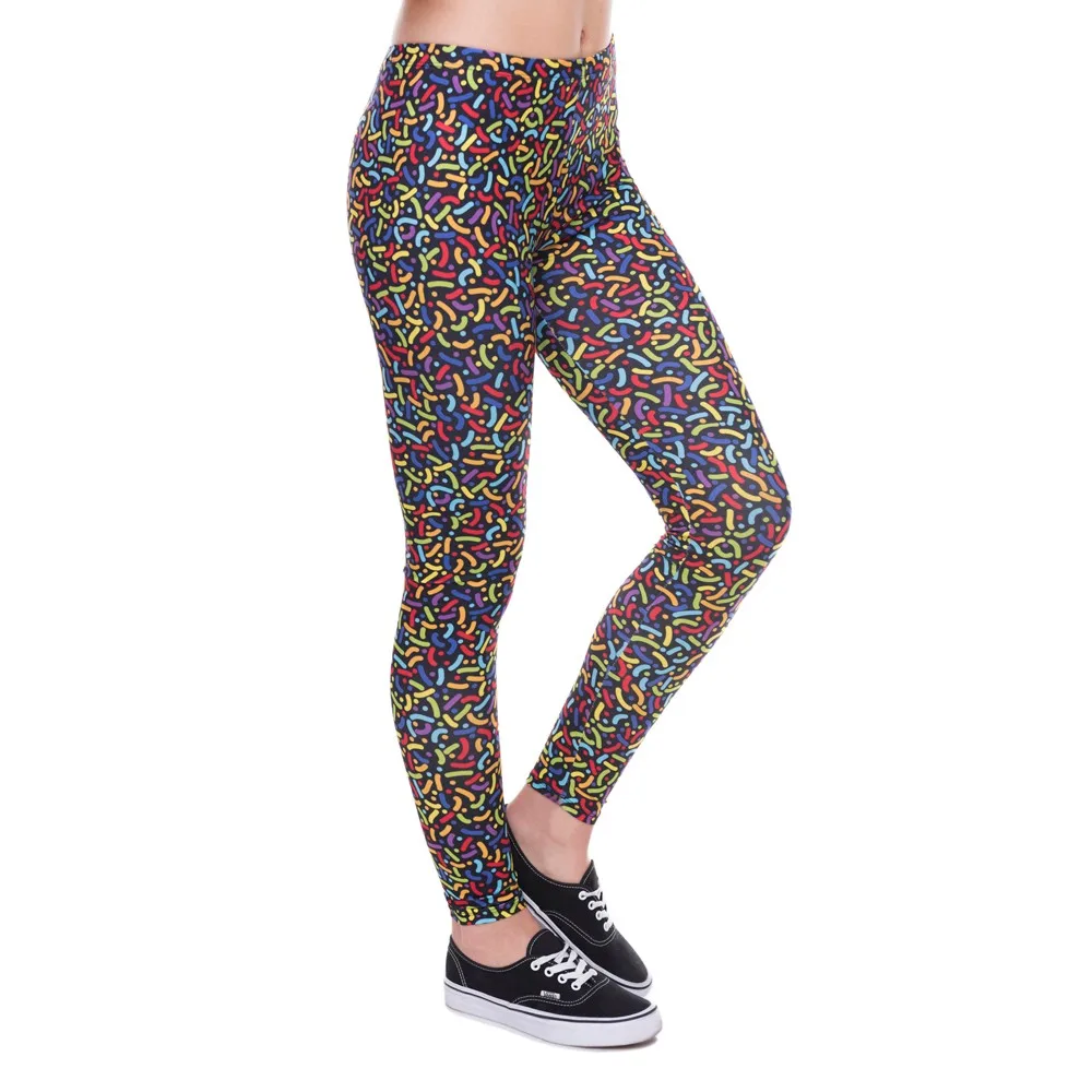2017 Women Fashion Funny 90 s sprinkles High Waist Leggings 3D Mixcolor