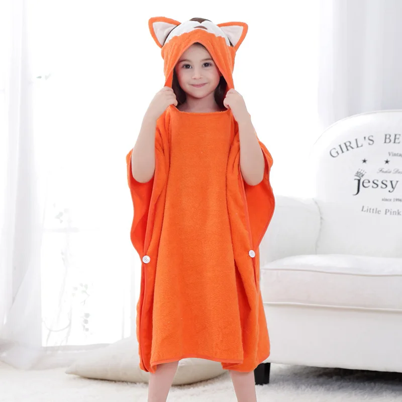 Children's Cartoon Poncho Towel Beach Cloak Towels Baby Kids Cotton Bathrobes Sunscreen Bathing Suit Girls Boys Bath Robe Child
