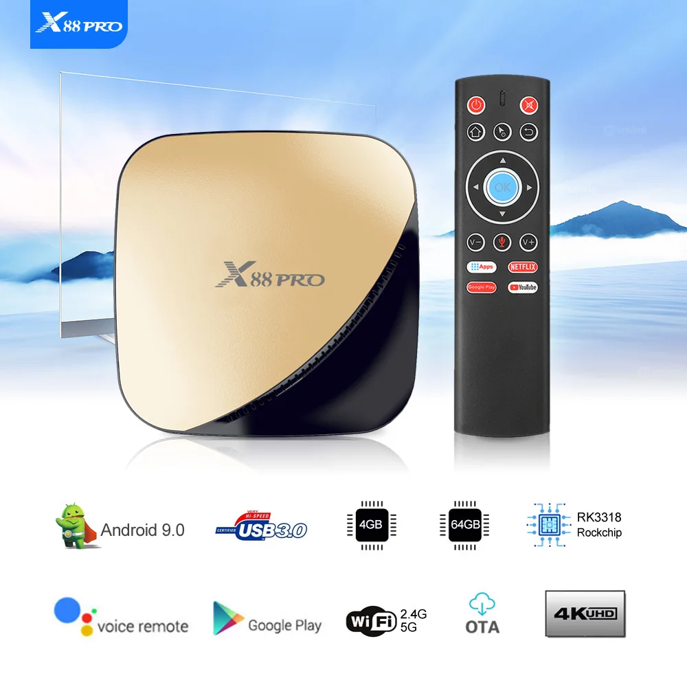 X88 PRO Android 9,0 Smart tv Box 4G ram 64G Rockchip RK3318 5,8G Wifi 4K 60fps HD телеприставка Google медиа YouTube 1080P X88PRO