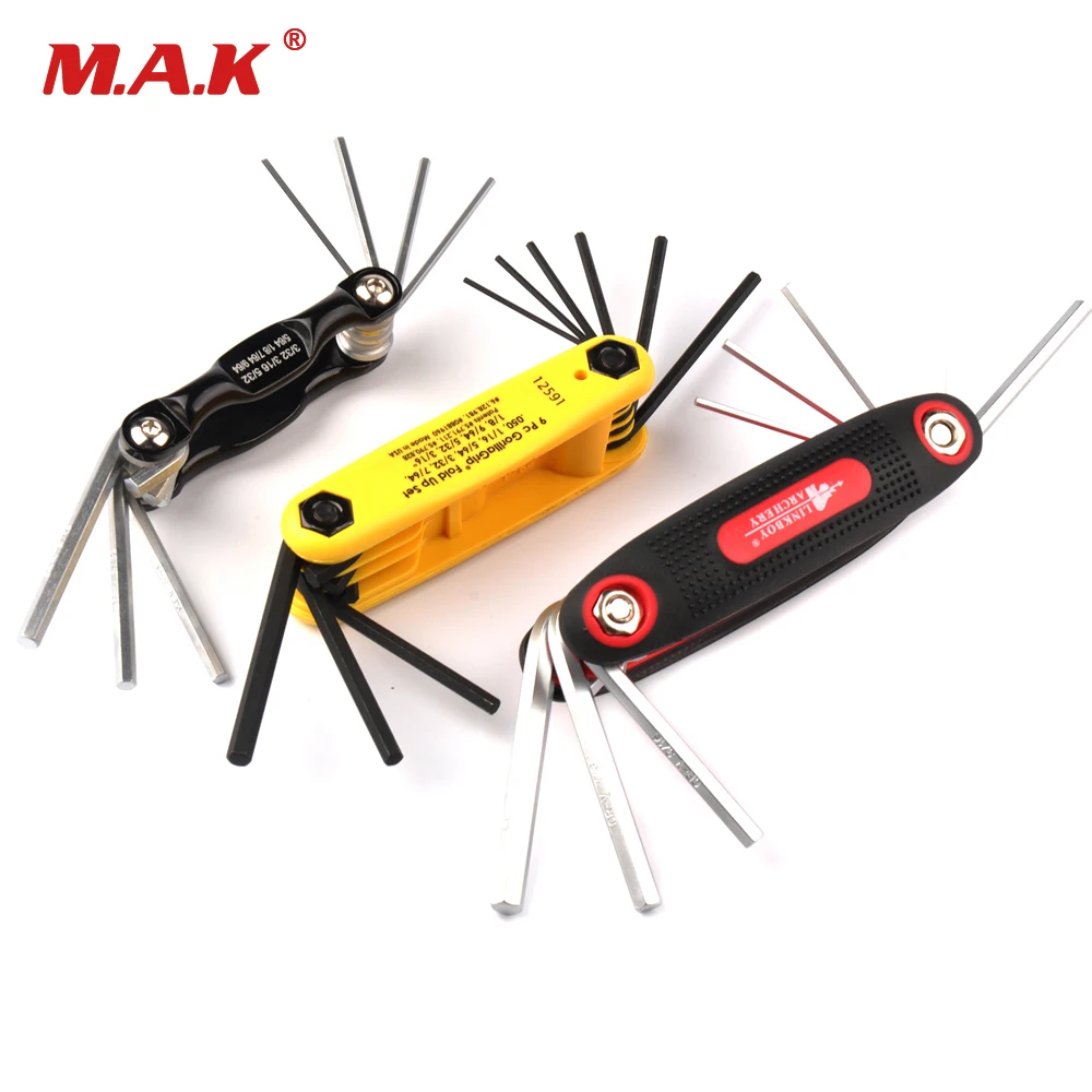 3 Color 9 Piece Or 7 Piece Folding Allen Hex Key Ring Wrench Set