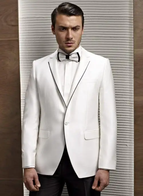 

Custom Made Slim Fit One Button Ivory Groom Tuxedos Notch Lapel Groomsmen Best Man Wedding Prom Suits (Jacket+Pants+Girdle+Tie)