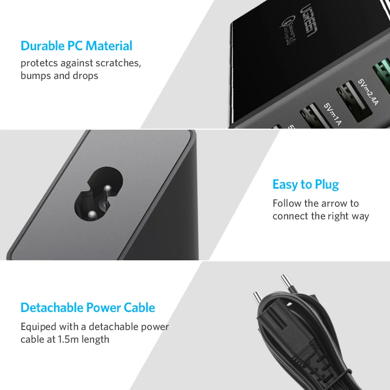 Ugreen Qualcomm Быстрая Зарядка 3.0 4 Порта Smart Мобильный Телефон Зарядное Устройство USB Зарядное Устройство для iPhone Samsung Xiaomi Зарядное Устройство
