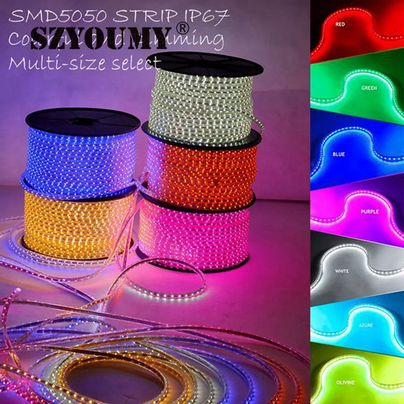 SZYOUMY 220 V Светодиодные ленты 5050 50 м 100 IP67 Водонепроницаемый RGB/белый Цвет веревка для наружного освещения с Мощность контроллер - Испускаемый цвет: changeable