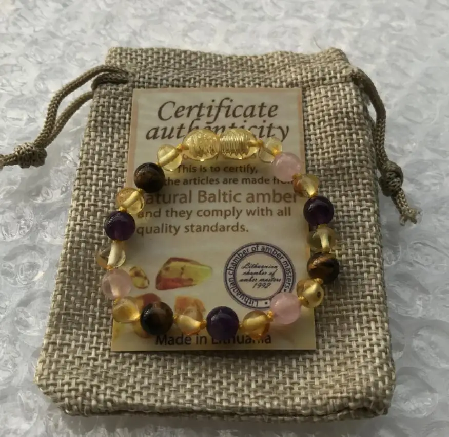 Yoowei Baby янтарный браслет ожерелье-прорезыватель с натуральным розовый кварц завязанный Baltic Янтарный ювелирный подарок для детей женщин - Цвет камня: Design 2