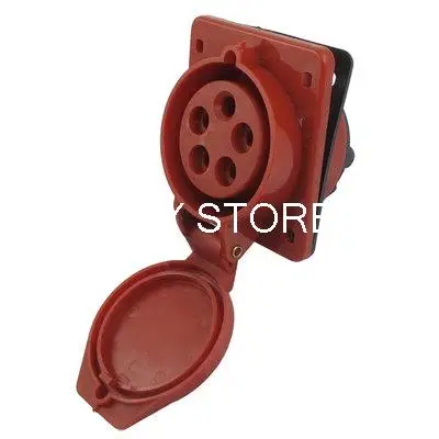 

Splash Proof 16A 3P+E+N IEC309-2 Industrial Panel Mount Socket Red w Washer