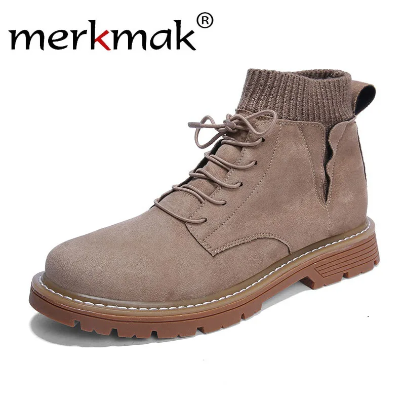 

Merkmak Retro Suede Boots Men's Winter Warm Rubber Outsole Non-slip Boots Men's Hiking Outdoor Plush Casual Soft Boots Man