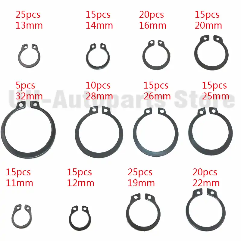 300Pcs 18 Sizes Metal Circlip Snap Ring C-Clip Assortment Car Retaining Ring Kit