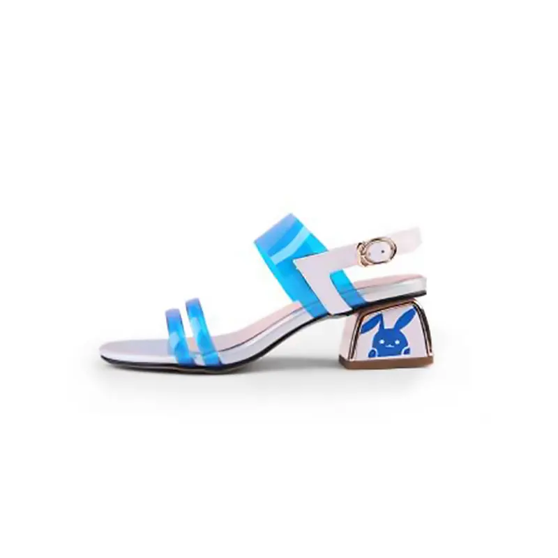 

2019 summer new leather one-word buckle open-toe matching color Hong Kong style simple jelly chunheel sandals women's summer