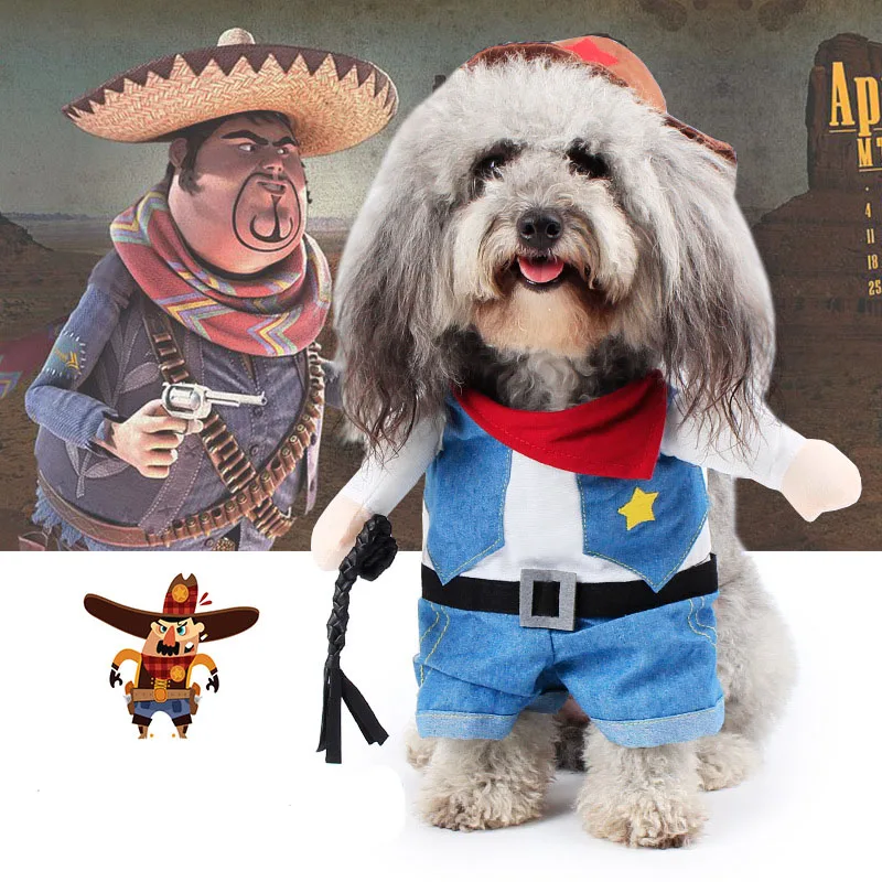

Funny Pet Clothes West Cowboy Cat Costume Puppy Small Dog Festival Costume Standing Up Kitten Cat Halloween Party Clothing S-XL