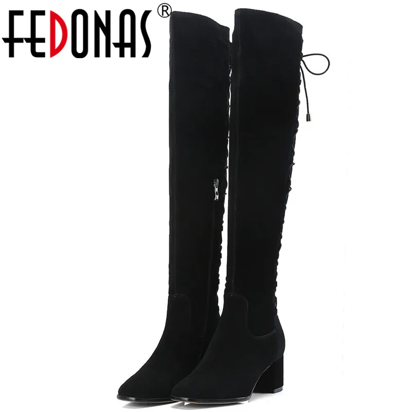 

FEDONAS Brand Women Tight High Boots High Heels Warm Long Shoes Woman Cow Suede Knight Boots Ladies Over The Knee High Boots