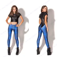 Blue Tartan Skinny Pencil Pants Elastic High Waist Yoga Leggings Slim Push Up Jegging Women Sexy Tights Outwear Bottoms