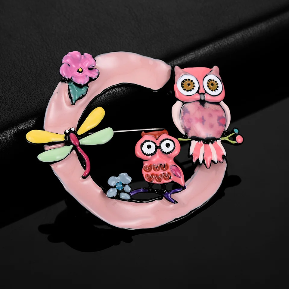 Fashion Large Mother Owl and Son Brooches for Women Cartoon Dragonfly Pins Vintage Jewelry Wholesale Men Boys Alloy Brooch Pin