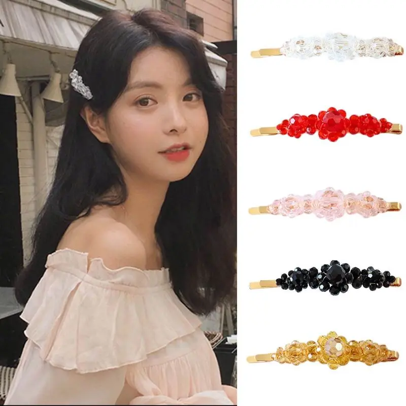 

Women Girls Korean Style Glitter Faux Crystal Hair Clips Metal Alloy Curved Bobby Pins Luxury Beaded Hairpins Party Barrettes