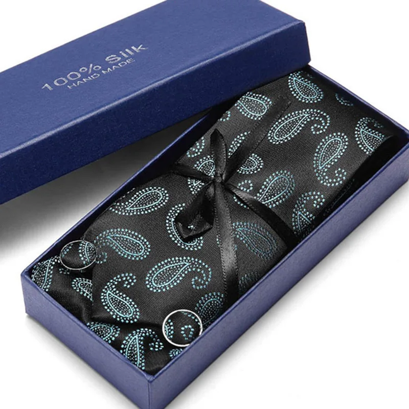  Gift Box Packing 100%Silk Woven 7.5cm Slim Skinny Narrow Men Tie Necktie Handkerchief Pocket Square