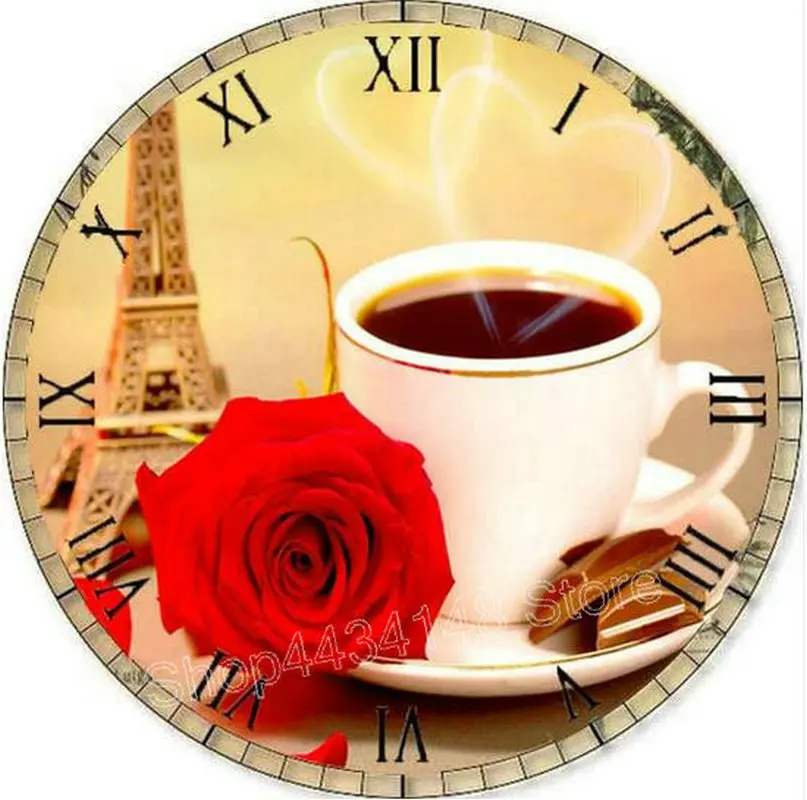 

Diy Diamond Embroidery rose coffee wall clock Diamond Painting cross stitch Round rhinestone Diamond Mosaic Home Decoration
