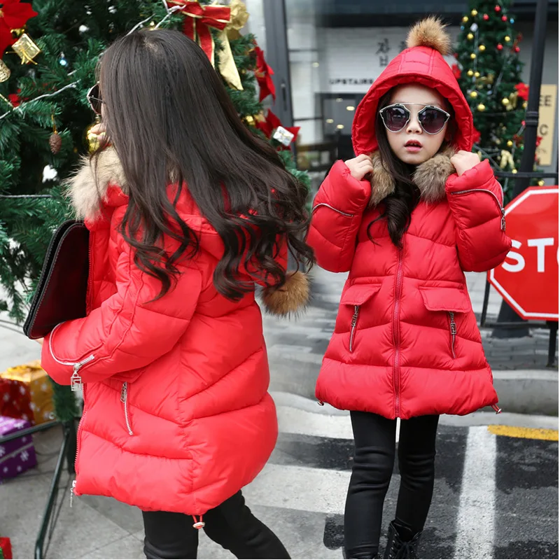 

2018 Children Winter Jacket Girls Winter Coat Kids Warm Thick Fur Collar Hooded Girls Down Coats For Teenage 5 7 9 11 13 Years