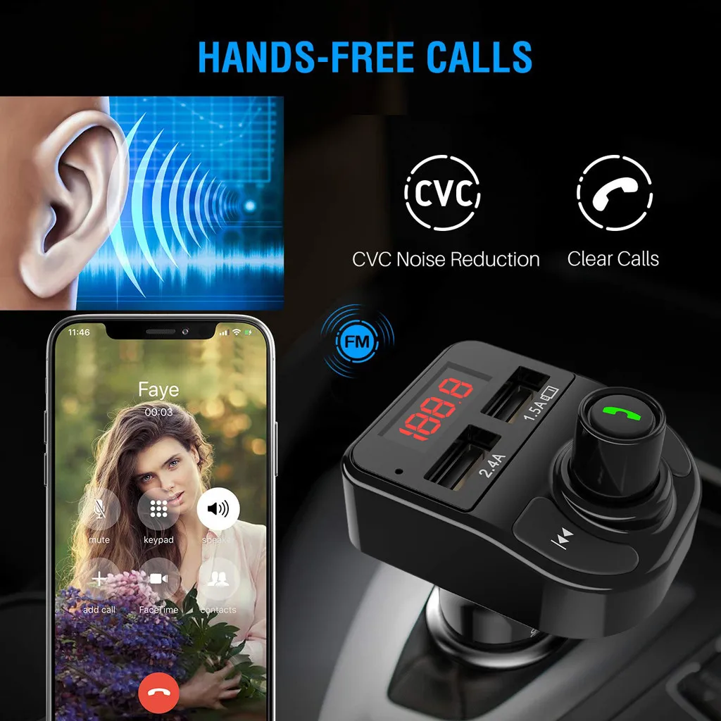 

Car Cigar Plug FM Transmitter Aux Modulator Bluetooth Handsfree Car Kit Car Audio MP3 Player with 2.1A Quick Charge Dual USB