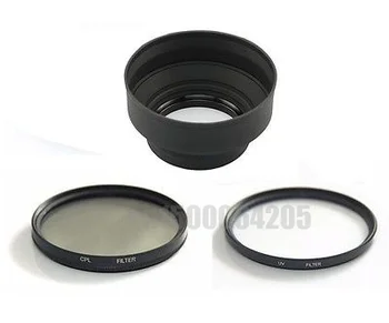 

3 in 1 49 52 55 58 62 67 72 77mm Rubber Lens Hood +UV Filter + CPL Filter for canon 52D 5D3 6D 60D nikon D610 sony Dslr Camera