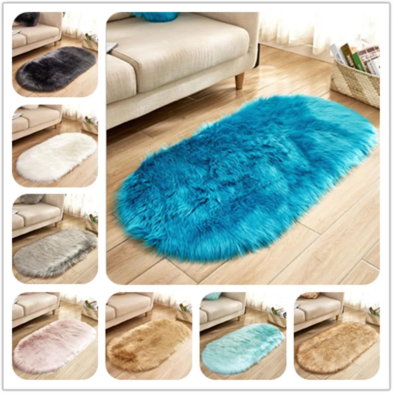 buy New Arrival Artificial Wool Oval Carpet Sheepskin Fluffy Floor Mat Seat Sofa Carpet Plush Bedside Rugs Bedroom Mattress