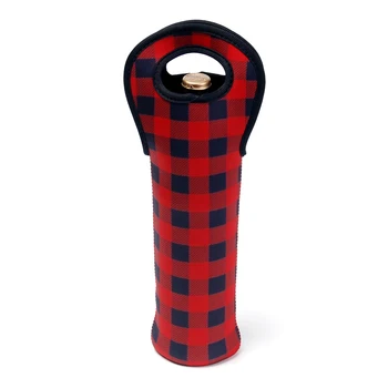 

Christmas Red Check Wine Holder Wholesale Blanks Neoprene Buffalo Plaid Cooler Covers Wedding Gift Wraps free shipping DOM106511