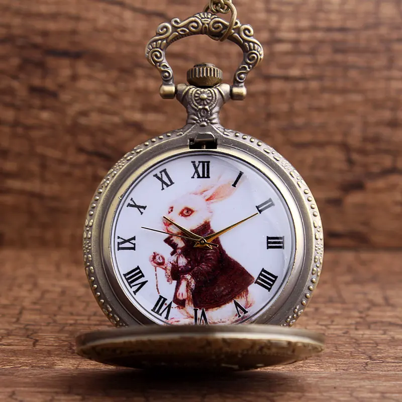 2017 Retro Mr Rabbit Pocket Watches With FOB Necklace Chain Roman ...
