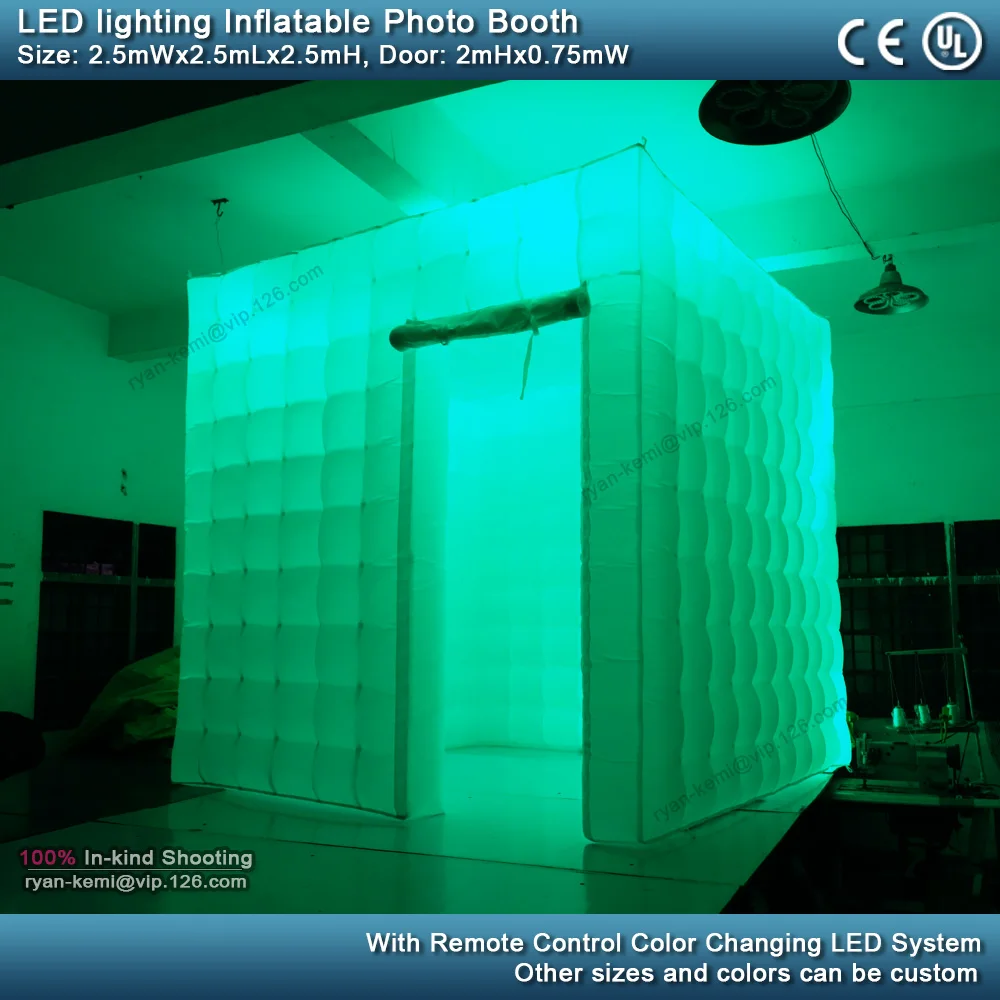 green 2.5m 8.2ft inflatable photo booth LED lighting portable inflatable photo tent enclosure cube tent with blower