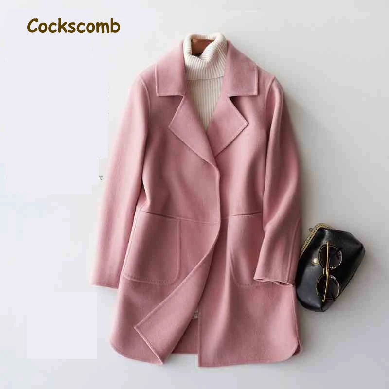 2018 Vers Manteaux Survêtement Femelle Tournent Bas Cachemire De 100 Laine Hiver Crête Coq Le Pure Manteau Double Femmes Rose Face qETw6UB