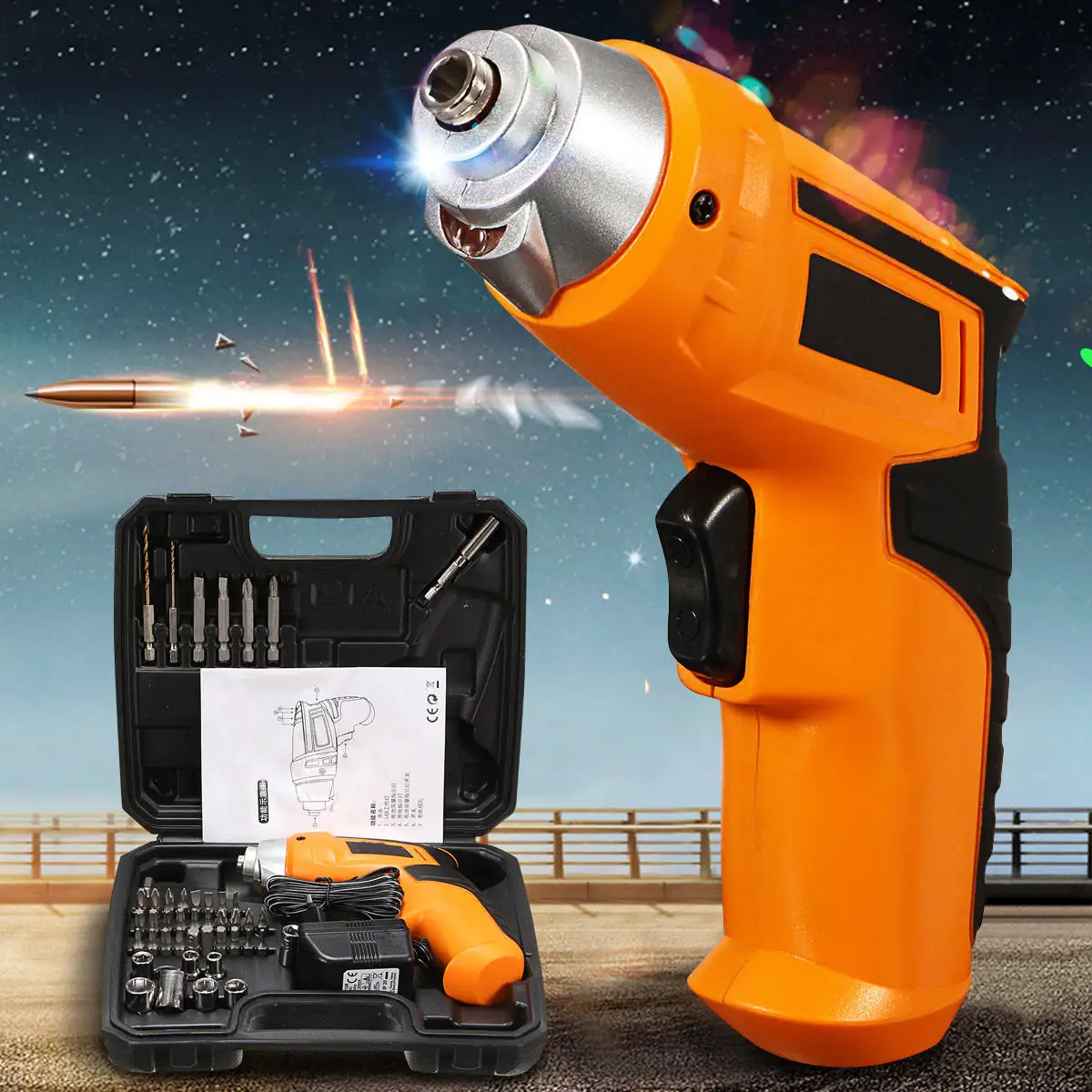 

45PCS Electric Power Drill Tool Rechargeable Household Multi-function Electric Screwdriver Power Tools