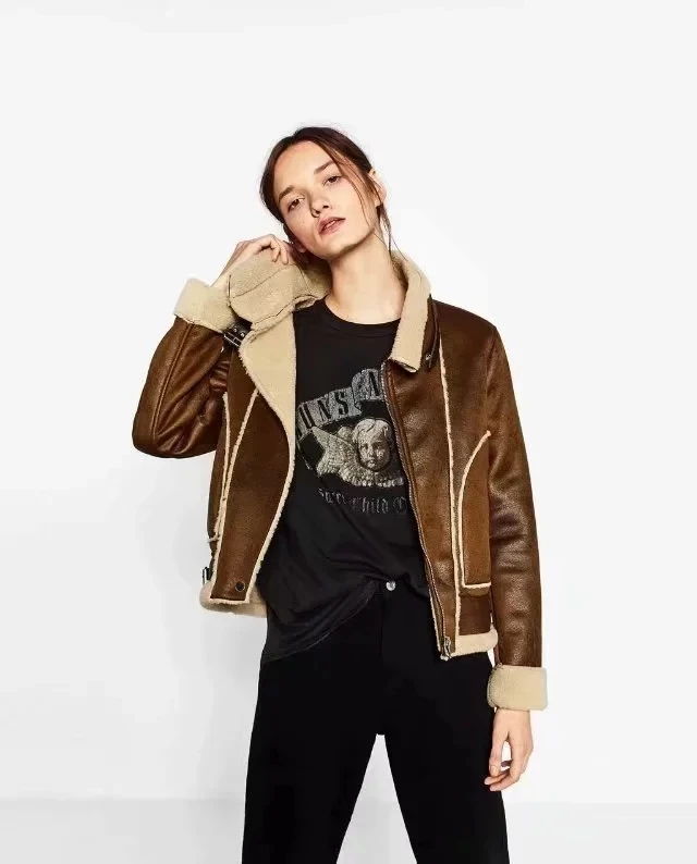 Roulé Thcik En Flétri Col Flocage Veste La Vintage Femmes Harajuku Plus Doublure Taille Laine Suede Cuir Camel Hiver Manteau nWw1OYwqrz