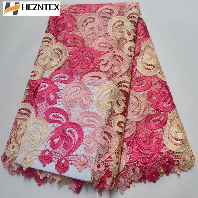 

New Design African Cord Lace Fabric High Quality Wedding Dress Lace Water Soluble Guipure Lace Fabric With Stones Beads PSA457-1