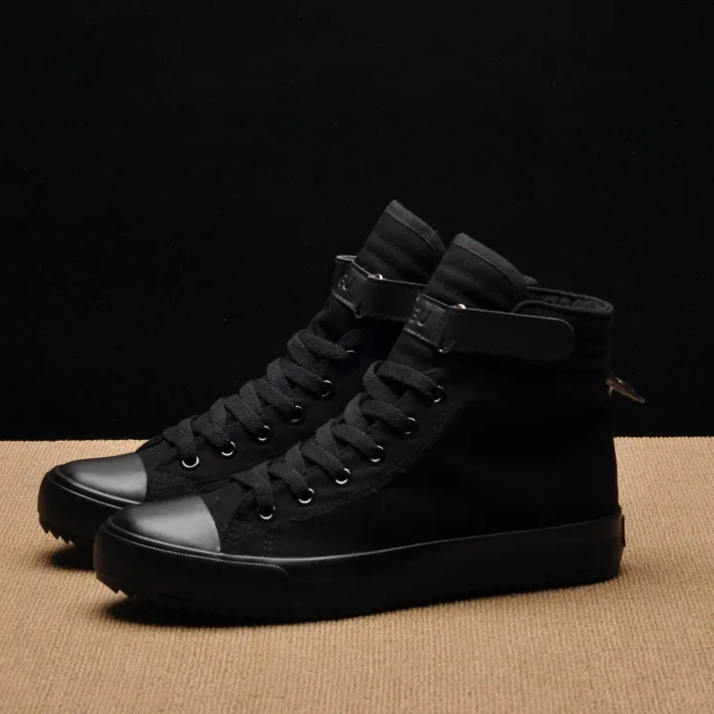 

New Spring/Summer Men Casual Shoes Breathable Black High-top Sneakers Lace-up Canvas Shoes 2019 Fashion White Men Shoes Flats