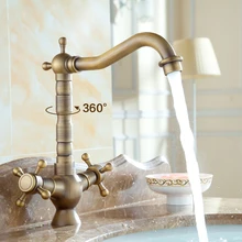 Deck Mounted Dual Handles One Hole Kitchen Sink Mixer Faucet Antique Brass Finished Kitchen Mixer Taps