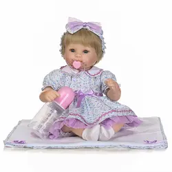 Bebe красивая девушка кукла реборн Поддельные Детские 40 см мягкой тканью тела силикона новорожденных куклы светлые волосы парик подарок для