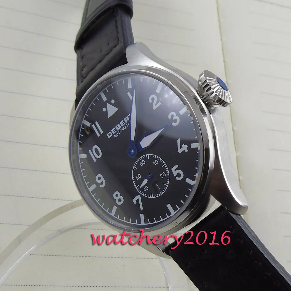 

NEW Arrive 42mm Debert black dial Stainless steel Case Luxury Brand Leather strap automatic movement men's Watch