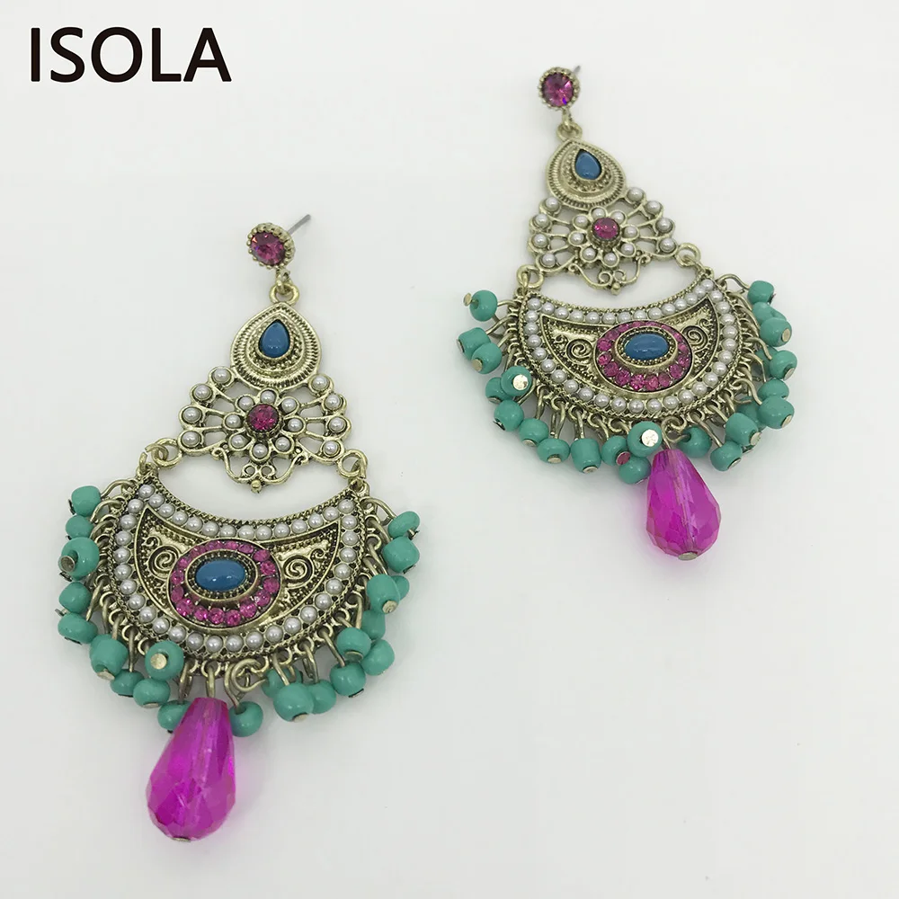 

ISOLA Statement Charming Rhinestone Water Drop Shape Chandelier Vintage Dangle Earrings Boho Earrings Jewelry For Woman Gift
