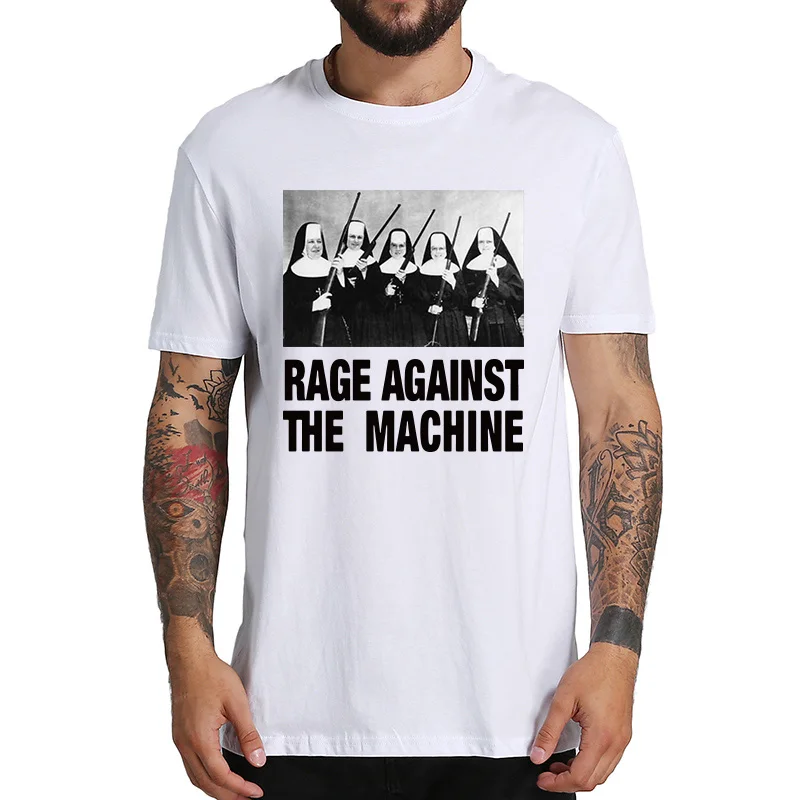  EU Size 100% Cotton T Shirt Rage Against The Machine Nuns with Guns Rap-Metal Band TShirts Breathab